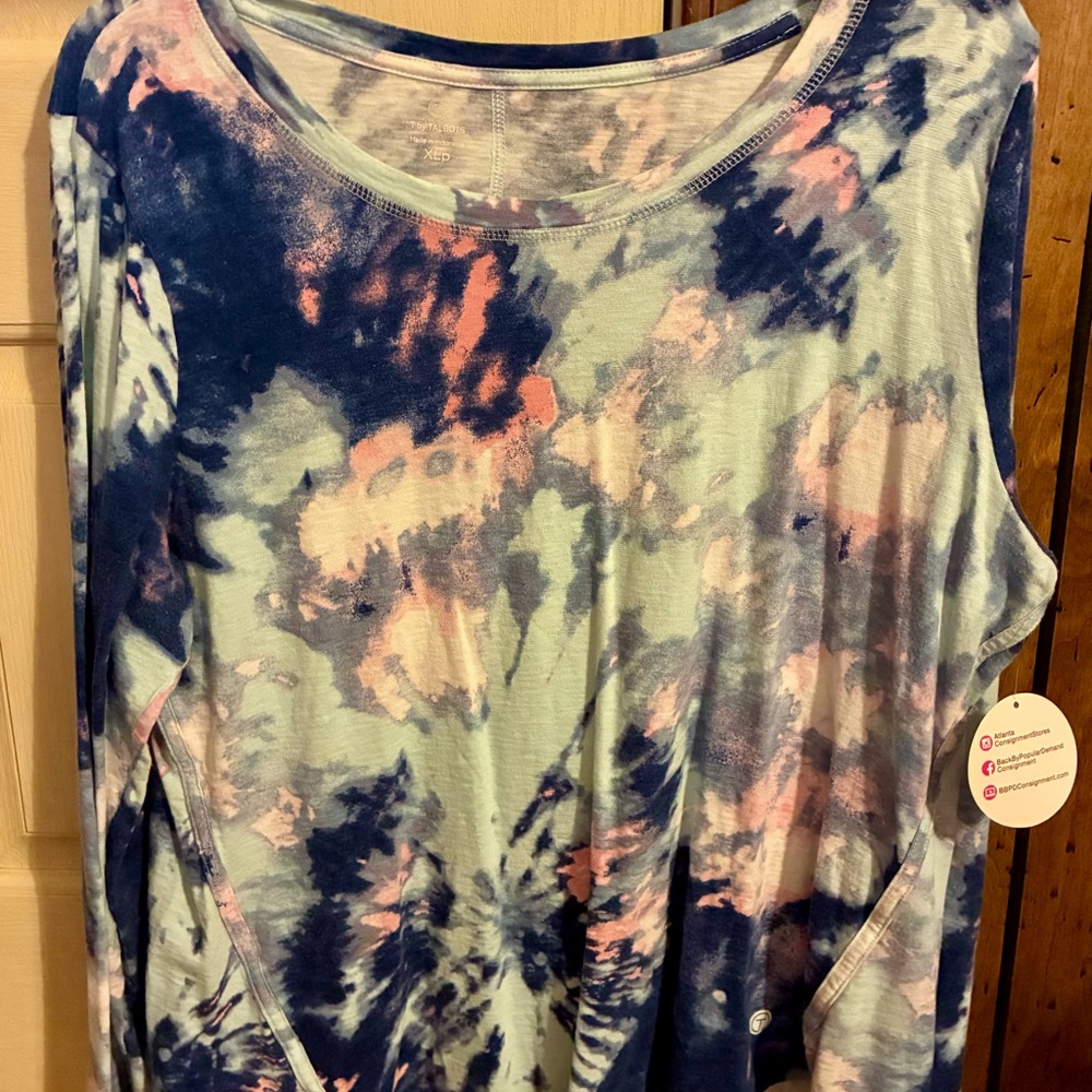 Talbots Blue and Pink Tie-Dye Long Sleeve Top Petite XL